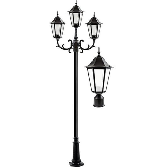 Dabmar Lighting GM1323S-L18-30K-B-FR 120V E26 3X LED 6W 30K Frost Cast Aluminium 3 Post Top Light Fixture Pole Plus Base, Black