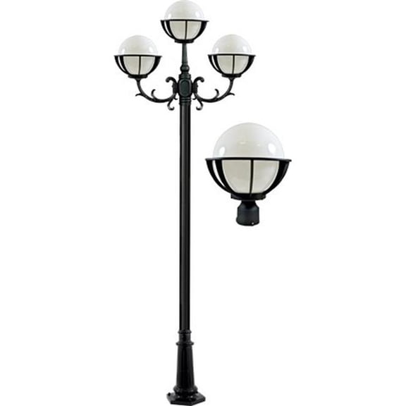 Dabmar Lighting GM2603-L18-60K-B 120V E26 3X LED 6W 60K Cast Aluminium 3 Post Top Light Fixture Pole Plus Base, Black