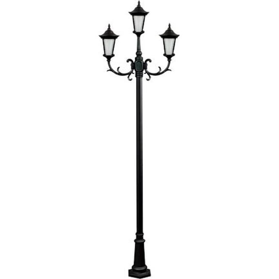 Dabmar Lighting GM1123-L18-60K-B 120V E26 3X LED 6W 60K Cast Aluminium 3 Post Top Light Fixture Pole Plus Base, Black