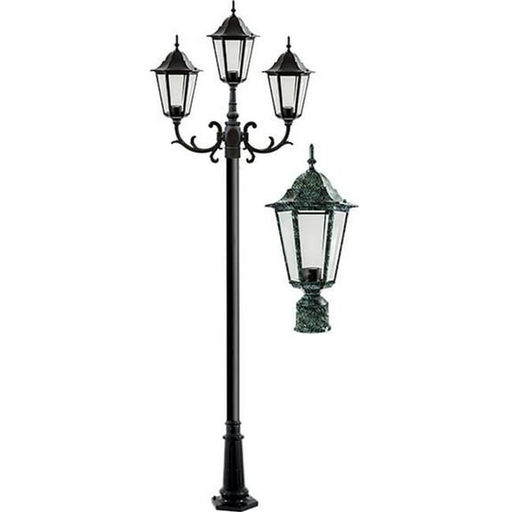 Dabmar Lighting GM1323S-L18-60K-VG-FR 120V E26 3X LED 6W 60K Frost Cast Aluminium 3 Post Top Light Fixture Pole Plus Base, Verde Green