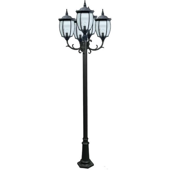 Dabmar Lighting GM1025-B 120V E26 5X Cast Aluminium 5 Post Top Light Fixture Pole Plus Base, Black