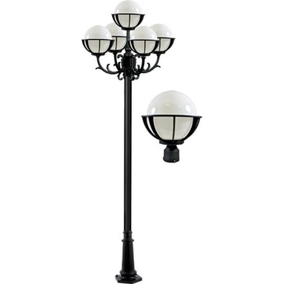 Dabmar Lighting GM2605-L90-65K-B 120V E26 5X LED 18W 65K Cast Aluminium 5 Post Top Light Fixture Pole Plus Base, Black