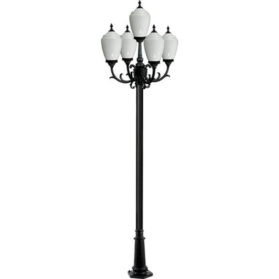 Dabmar Lighting GM2855-L30-30K-B 120V E26 5X LED 6W 30K Cast Aluminium 5 Post Top Light Fixture Pole Plus Base, Black