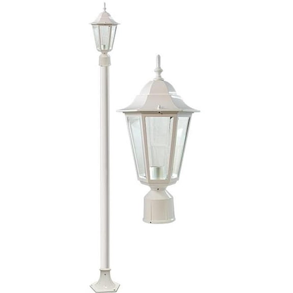 Dabmar Lighting GM1321S-L18-65K-W 120V E26 LED 18W 65K Cast Aluminium 1 Post Top Light Fixture Pole Plus Base, White