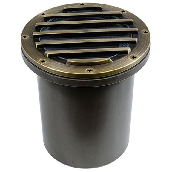 Dabmar Lighting FG4400-L25F-27K-WBS 120V E26 LED 25W 27K Flood Fiberglass In-Ground Well Light with Grill, Weathered Brass