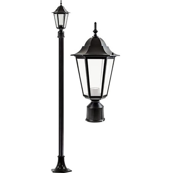 Dabmar Lighting GM1321S-L6-30K-B-FR 120V E26 LED 6W 30K Frost Cast Aluminium 1 Post Top Light Fixture Pole Plus Base, Black