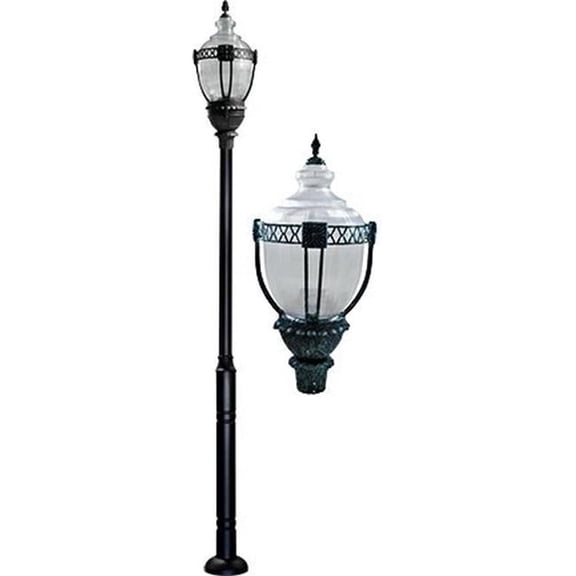 Dabmar Lighting GM6601-VG 120V E39 Cast Aluminium 1 Post Top Light Fixture Pole Plus Base, Verde Green