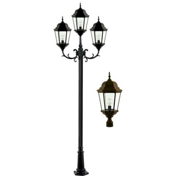 Dabmar Lighting GM2353-L90-65K-BZ 85V-265V E26 3X LED 30W 65K Cast Aluminium 3 Post Top Light Fixture Pole Plus Base, Bronze