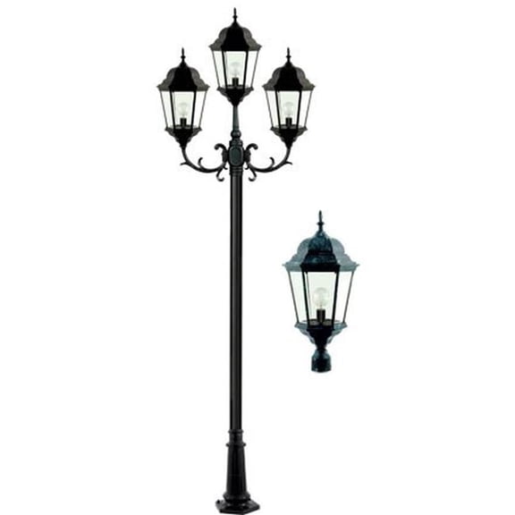 Dabmar Lighting GM2353-L90-65K-VG 85V-265V E26 3X LED 30W 65K Cast Aluminium 3 Post Top Light Fixture Pole Plus Base, Verde Green