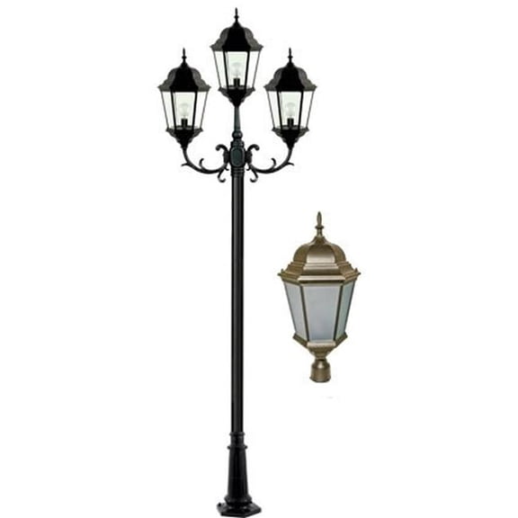Dabmar Lighting 85V-265V E26 3X LED 30W 65K Frost Cast Aluminium 3 Post Top Light Fixture Pole Plus Base, Bronze