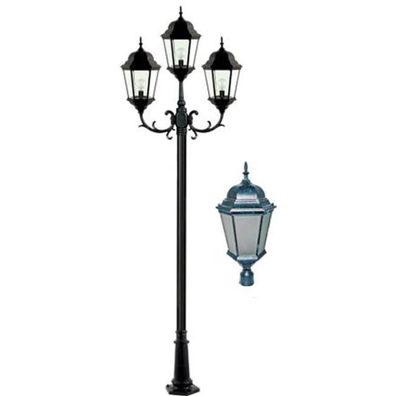 Dabmar Lighting GM2353-L90-65K-VG-FR 85V-265V E26 3X LED 30W 65K Frost Cast Aluminium 3 Post Top Light Fixture Pole Plus Base, Verde Green