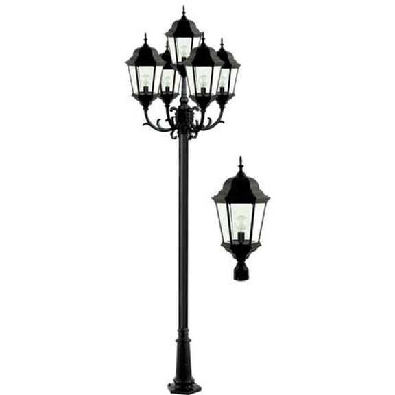 Dabmar Lighting GM2355-L150-65K-B 85V-265V E26 5X LED 30W 65K Cast Aluminium 5 Post Top Light Fixture Pole Plus Base, Black
