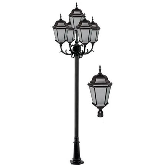 Dabmar Lighting GM2355-L150-65K-B-FR 85V-265V E26 5X LED 30W 65K Frost Cast Aluminium 5 Post Top Light Fixture Pole Plus Base, Black