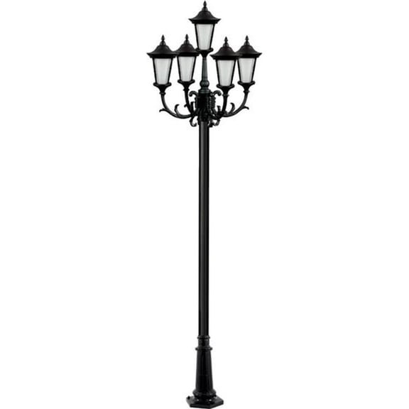 Dabmar Lighting GM1125-L30-RGBW-B 86V-265V E26 5X LED 6W RGBW Cast Aluminium 5 Post Top Light Fixture Pole Plus Base, Black