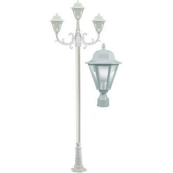 Dabmar Lighting GM1303-W-FROST 3 x 120 V Incandescent Daniella Post Three Light Fixture with Frosted Glass, Black, Bronze, White & Verde Green
