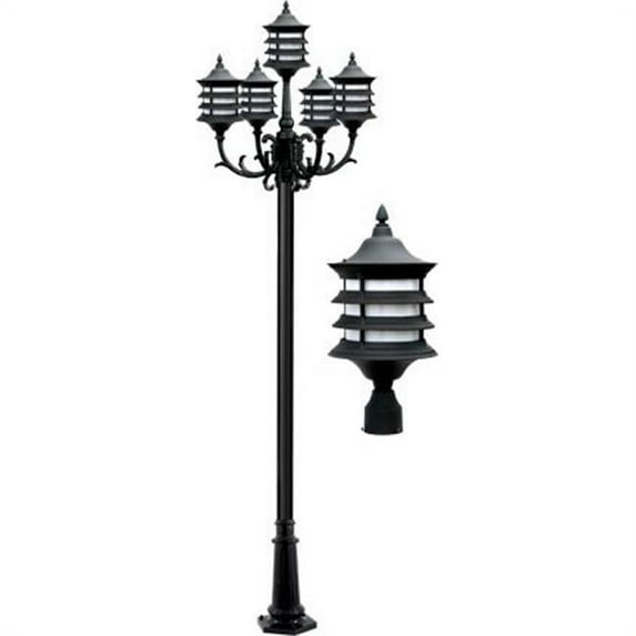 Dabmar Lighting GM1805-LED16-B 5 x 16 watt LED 85-265 V Stephanie Post Light Fixture, Black, White & Verde Green