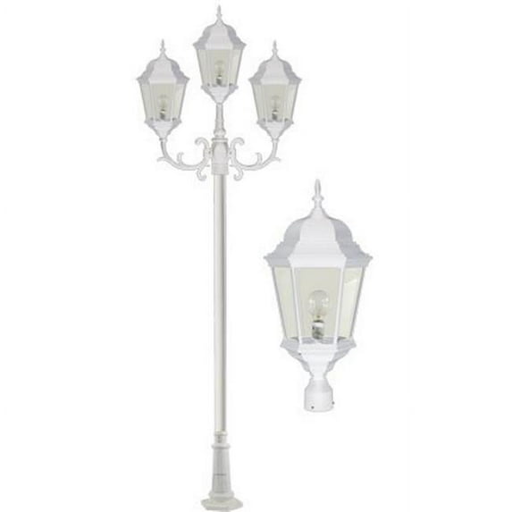 Dabmar Lighting GM2303-W 120 V Incandescent 3 Light Post Top Fixtures with Clear Glass, Black, Bronze, White & Verde Green