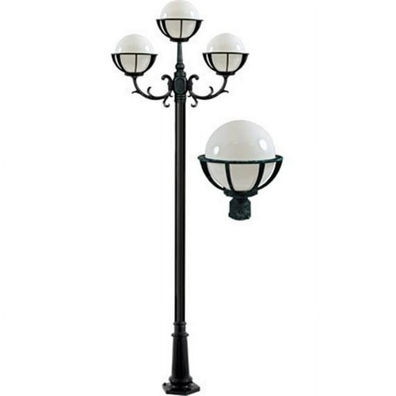 Dabmar Lighting GM2630-LED16-VG Cast Aluminum 10 in. Globe 3 x 16 watt LED 85-265 V Wall Fixture with Pre-Wired, Black & Verde Green