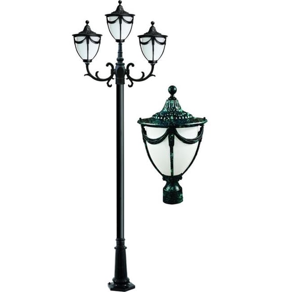 Dabmar Lighting GM4803-L18-30K-VG 120V E26 3X LED 6W 30K Cast Aluminium 3 Post Top Light Fixture Pole Plus Base, Verde Green