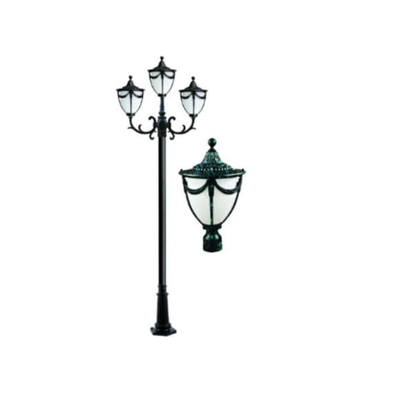Dabmar Lighting GM4803-L27-27K-VG 120V GU24 3X LED 9W 27K Cast Aluminium 3 Post Top Light Fixture Pole Plus Base, Verde Green