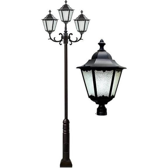 Dabmar Lighting GM8123-L60-30K-B 120V-277V G24 3X LED 20W 30K Cast Aluminium 3 Post Top Light Fixture Pole Plus Base, Black
