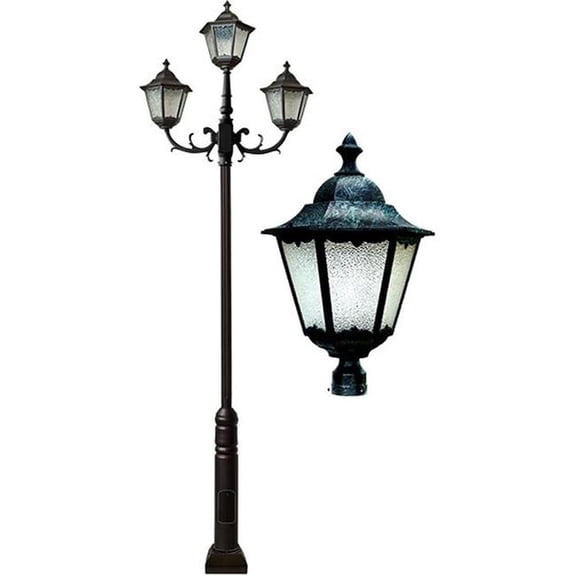 Dabmar Lighting GM8123-L60-50K-VG 120V-277V G24 3X LED 20W 50K Cast Aluminium 3 Post Top Light Fixture Pole Plus Base, Verde Green