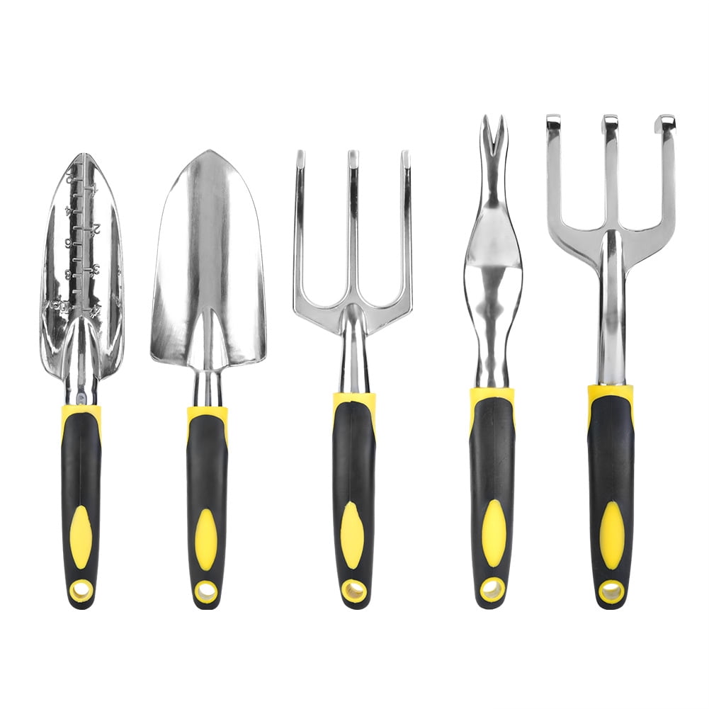 Daboolka Trowel, Shovel, Spade, Rake for Yard Work 5-Piece Yellow Plastic Garden Tool Set