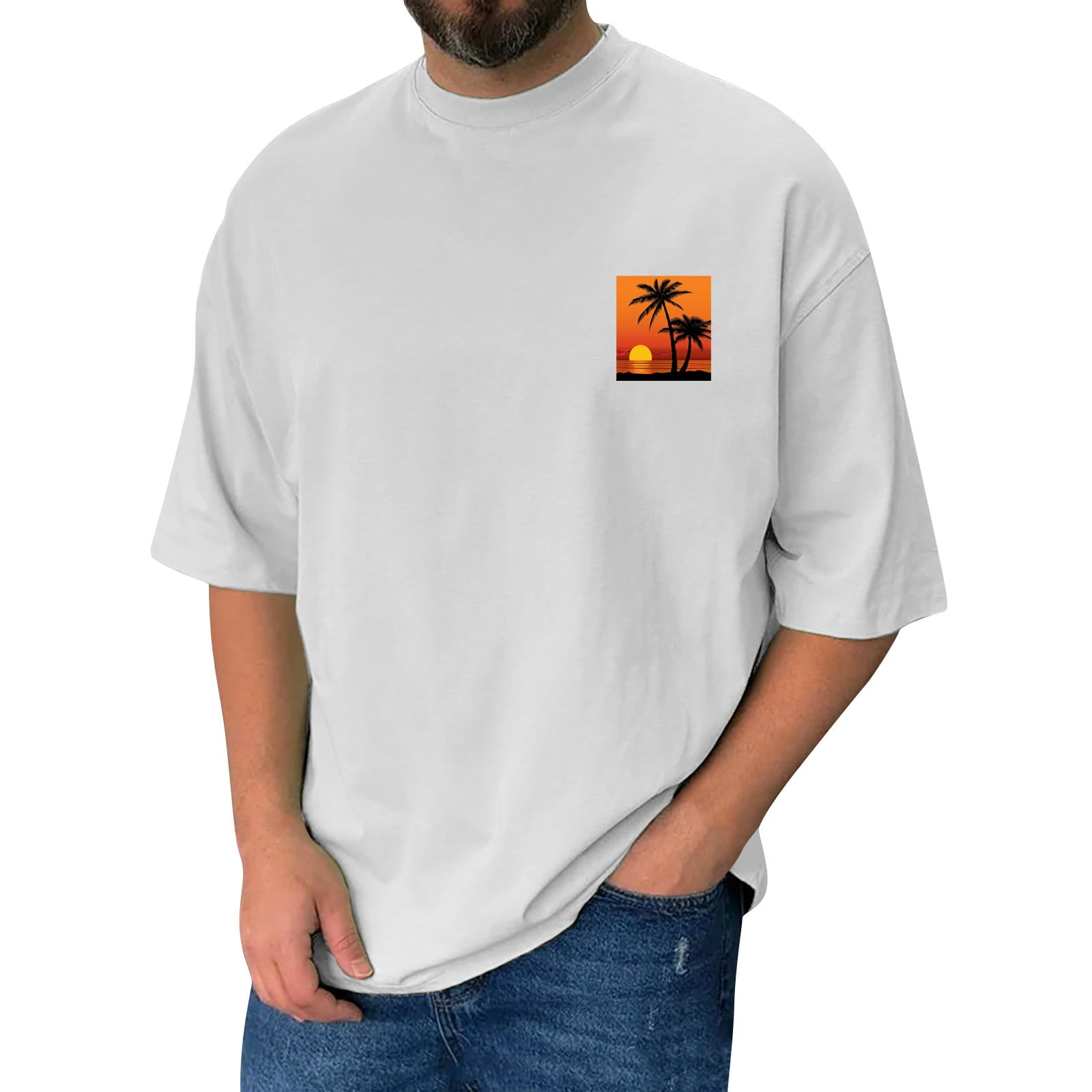 Dabozhi Athletic Men's Sweatshirt Short Sleeve Crew Neck Tops Loose