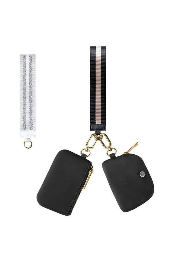 Dual Pouch Wristlet With 2 Straps Mini Zip Around Wristlet Keychain Wallet for Women Small Cute Coin Purse for Teen Girl