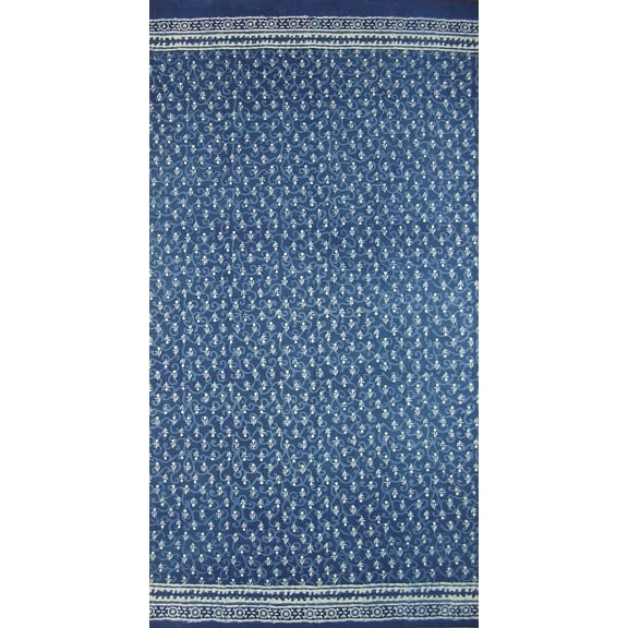 Dabu Dye Block Print Curtain Drape Panel Cotton 46" x 88" Indigo Blue
