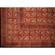 Dabu Hand Block Printed Floral Cotton Tablecloth 86" x 60" Red