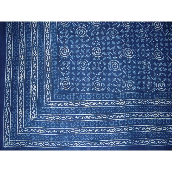 Dabu Indian Tapestry Cotton Bedspread 108" x 108" Queen-King Blue