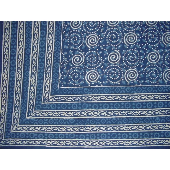 Dabu Indian Tapestry Cotton Bedspread 108" x 88" Full-Queen Blue