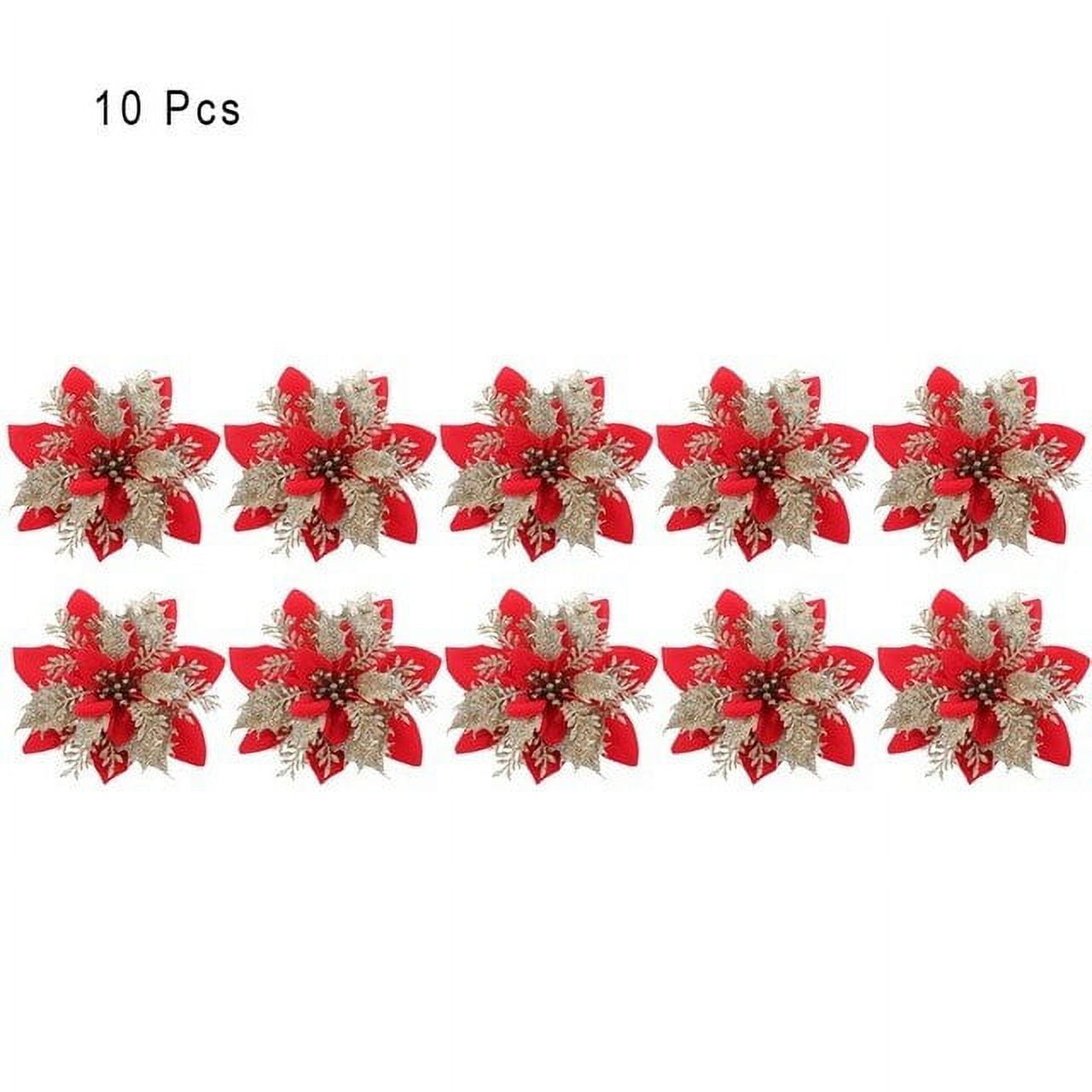 DabuLiu 10Pcs Christmas Glitter Artificial Flowers Red Gold Xmas Tree