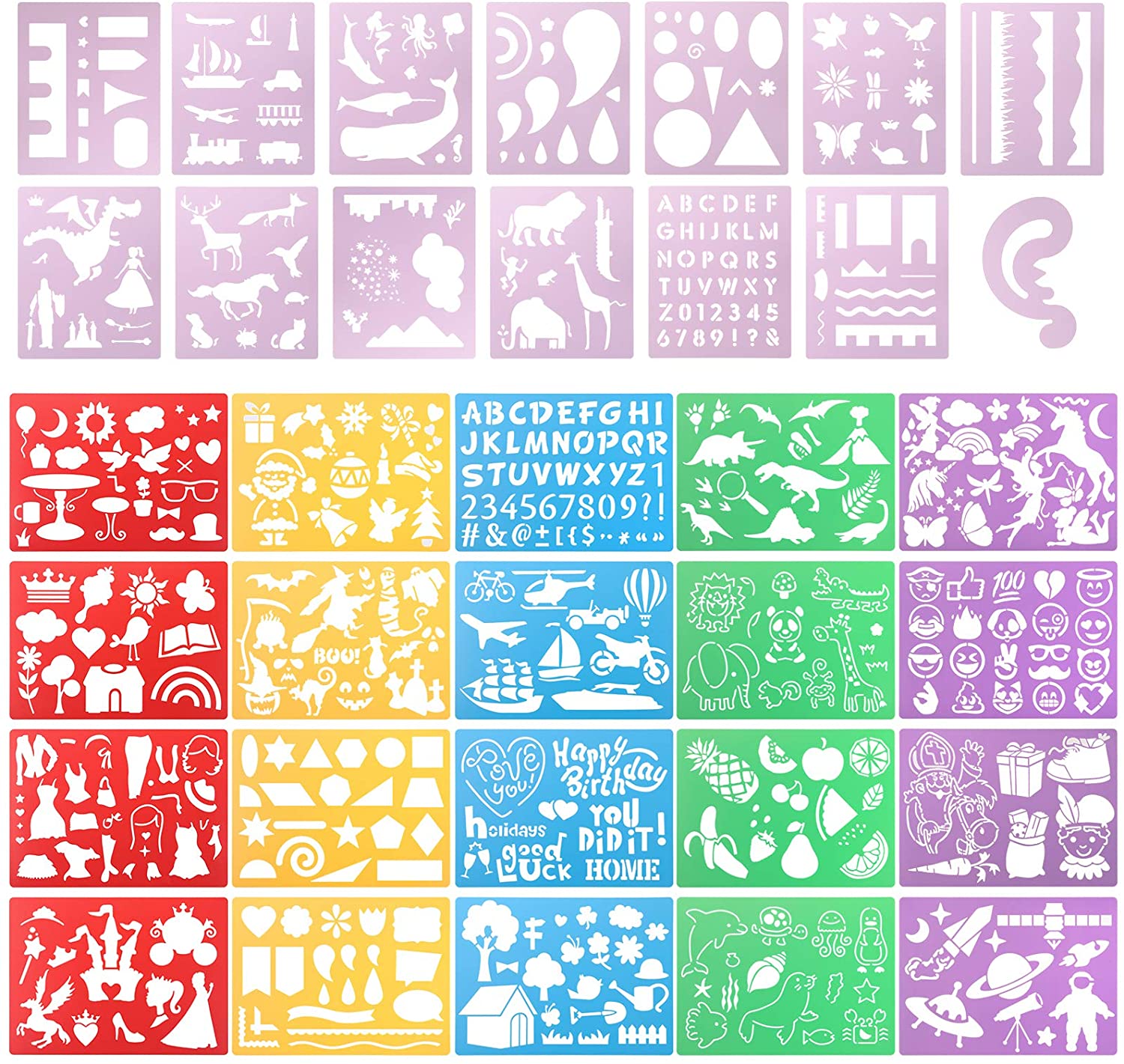 DabuLiu 34 PCS Drawing Stencils Set for Kids, Over 500 Stencil Shapes, Reusable Plastic Drawing