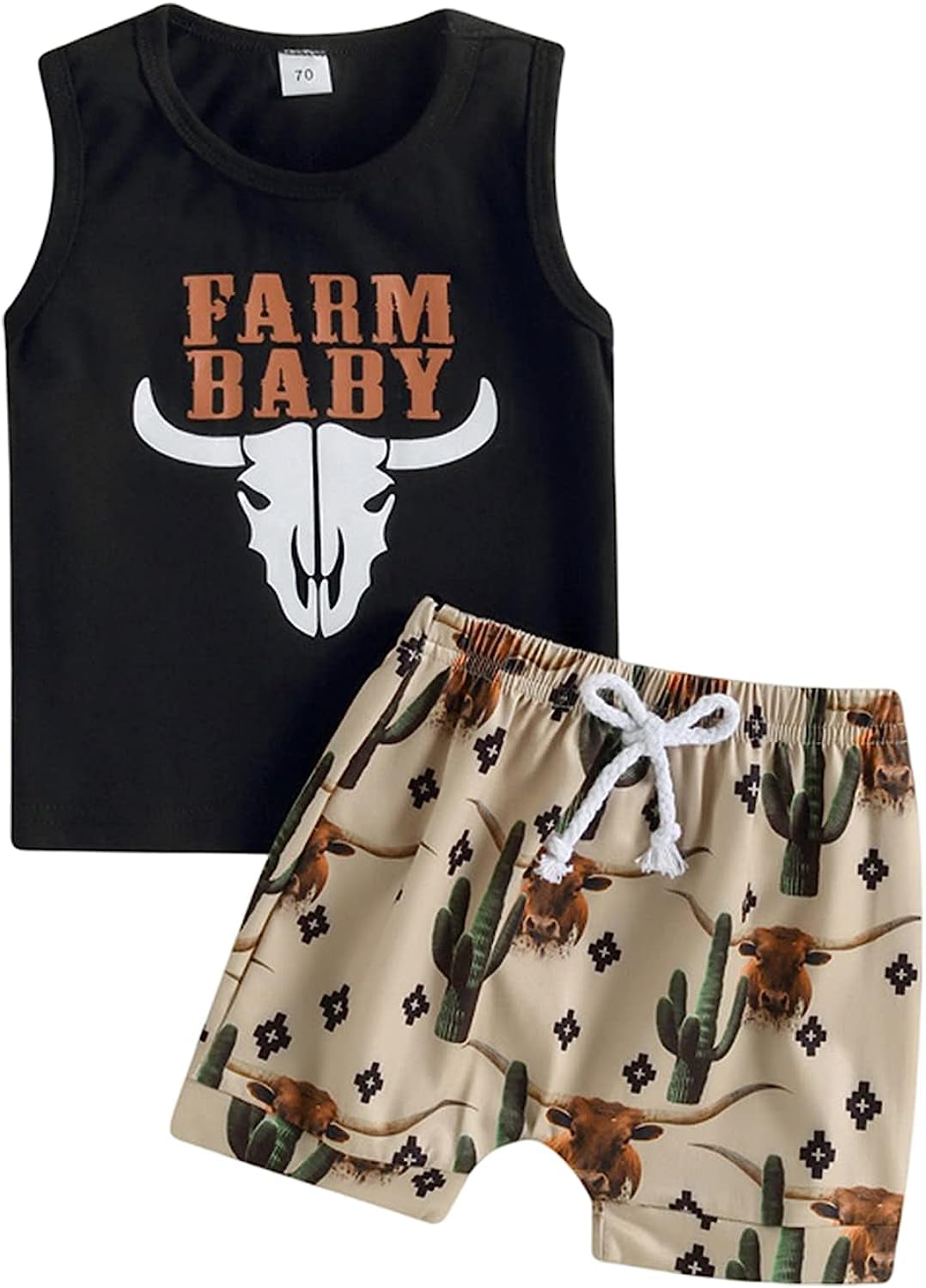 DabuLiu Baby Boy Clothes Western Cow Print Sleeveless Tank Top+Cotton ...