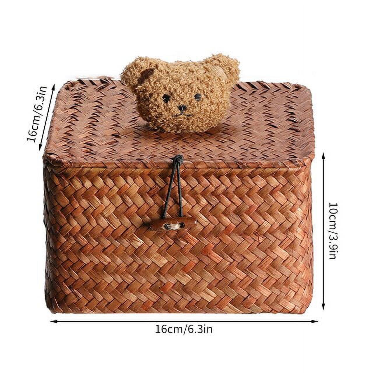 DabuLiu Cattail Grass Basket Woven Storage Baskets with Lid Rectangular Sundries Organizer