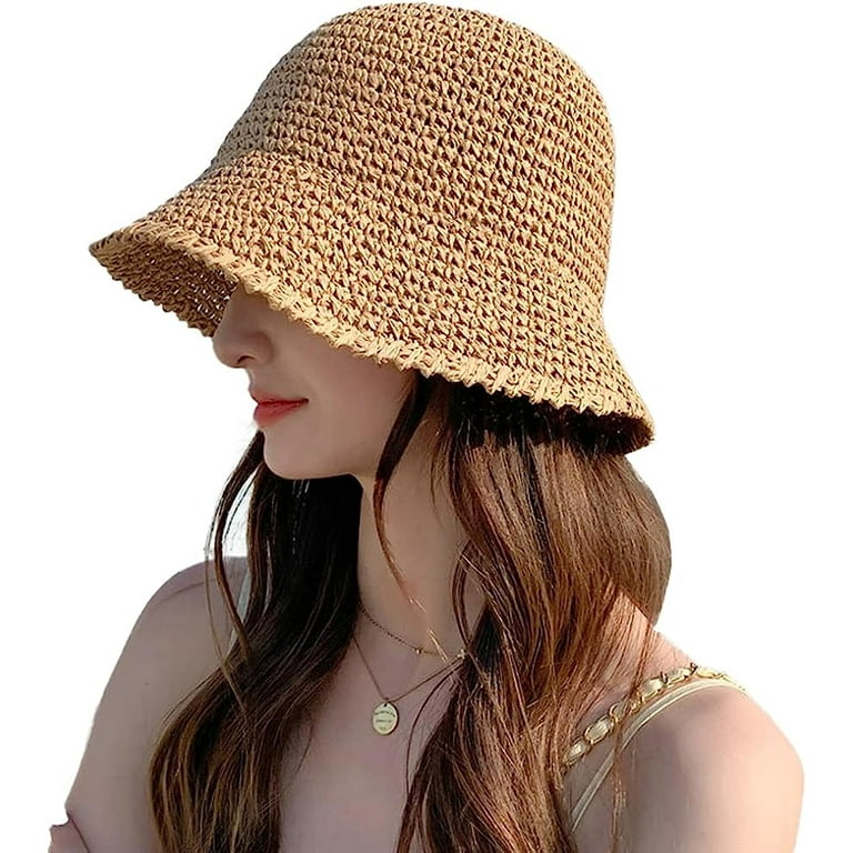 DabuLiu Straw Sun Hat for Women Knit Bucket Hats Summer UV Protection Beach Fishing  Hat Foldable Straw Hat Sun Caps 