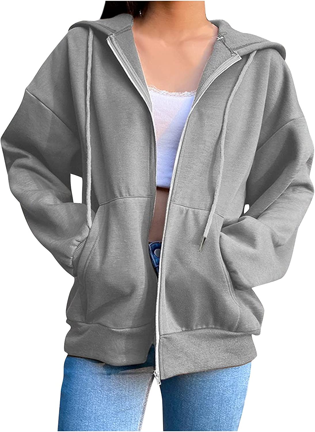 DabuLiu Womens Zip Up Hoodie Vintage Oversized Basic Hoodies Y2k