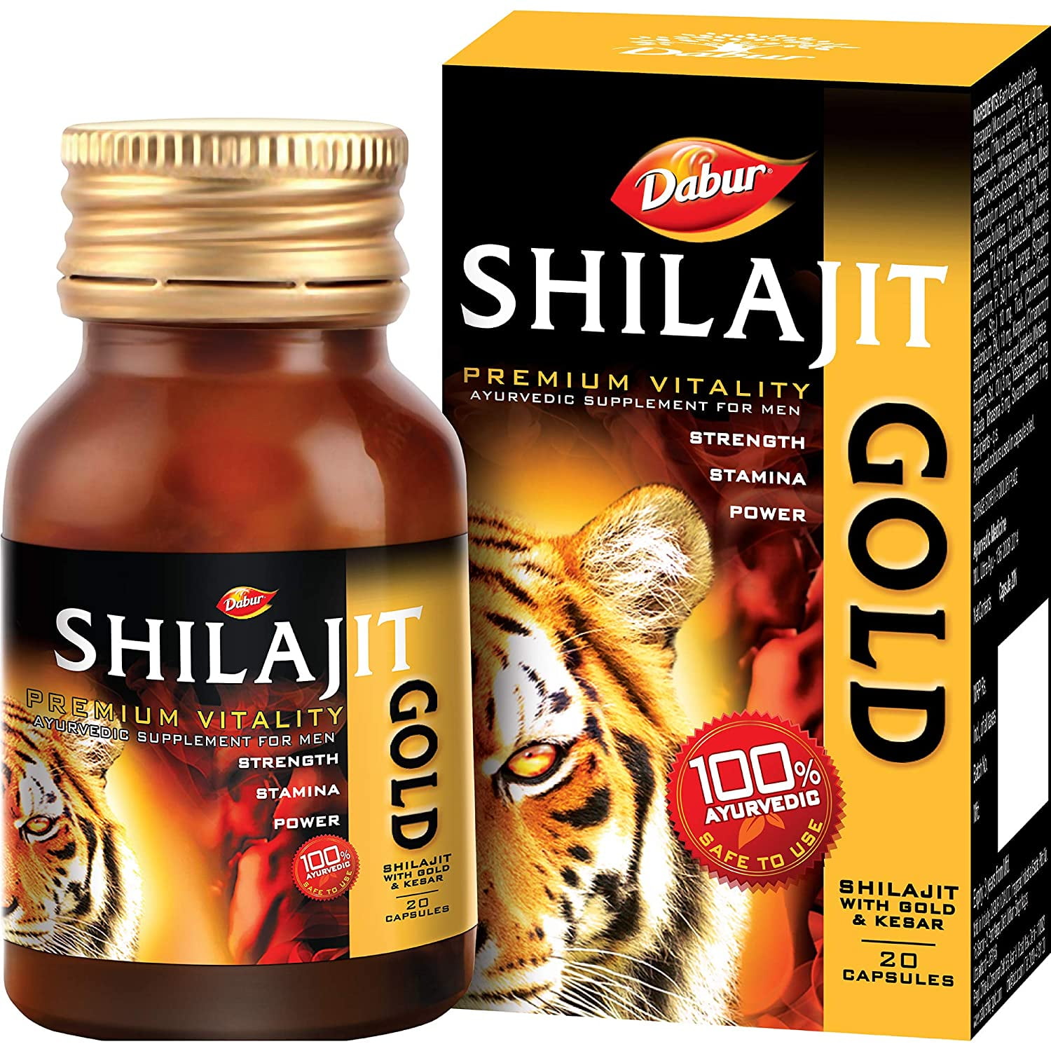 Shilajit Ayurvédique 20 Gélules - Puissance, Endurance, Force - Marque Dabur