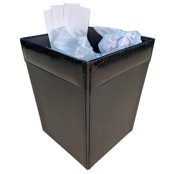Dacasso  AC-2203 Black Crocodile Embossed Leather Waste Basket, 14 Qt