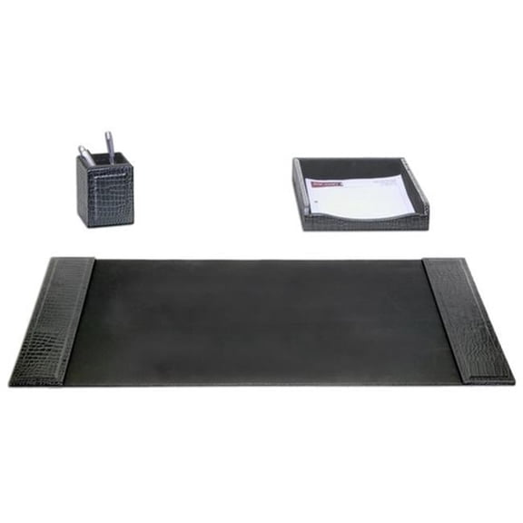 Dacasso  Black Crocodile Embossed Leather 3-Piece Desk Set - Black
