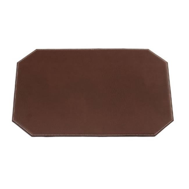 Brown Faux Leather Cut Corner Placemat with White Stitching