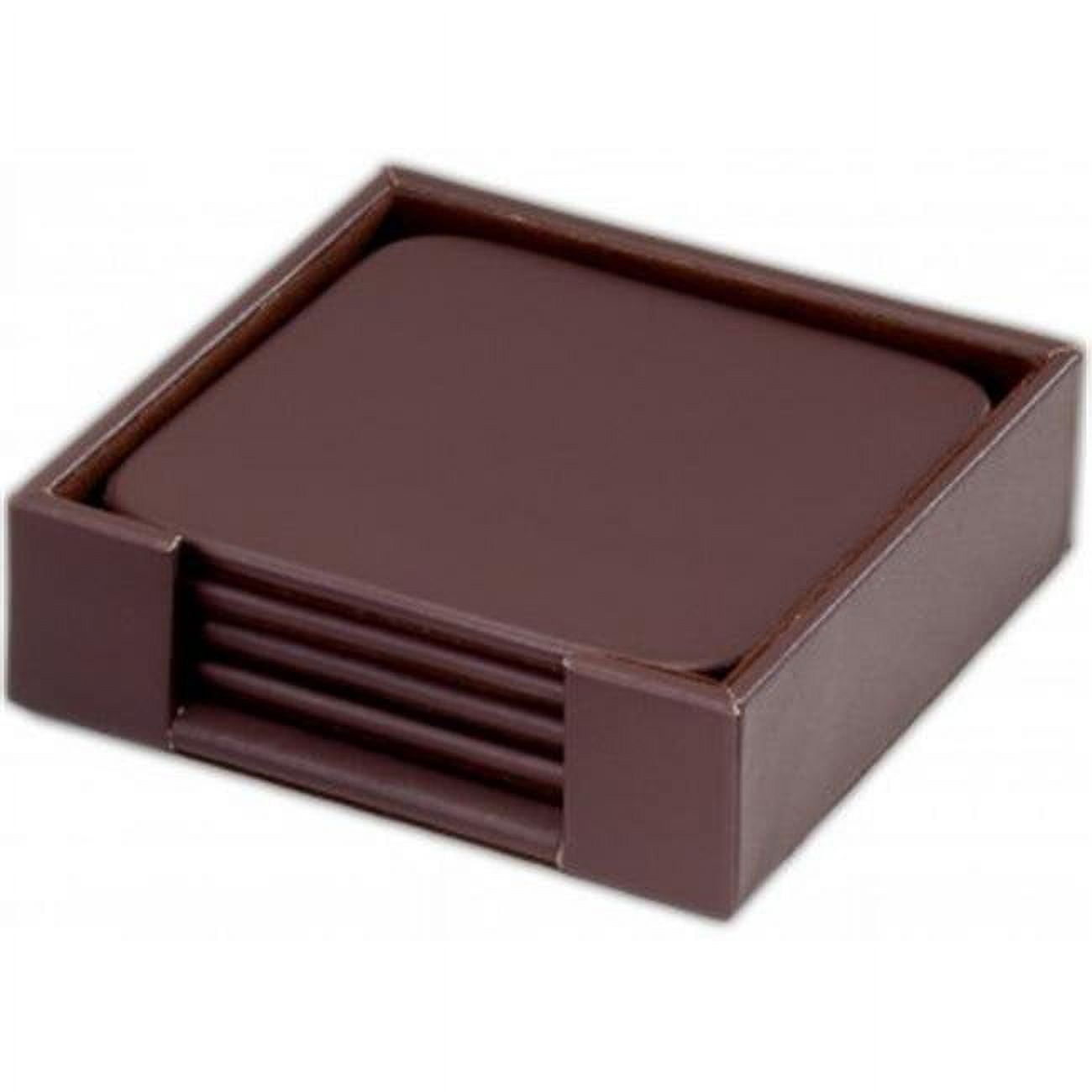 Chocolate Brown Leatherette Square Coaster Set with Holder