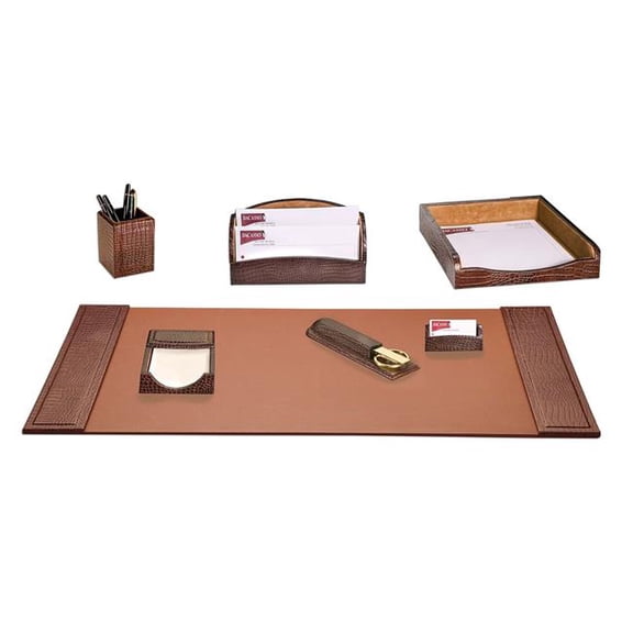 Dacasso DF-2004 Brown Crocodile Embossed Leather 7-Piece Desk Set