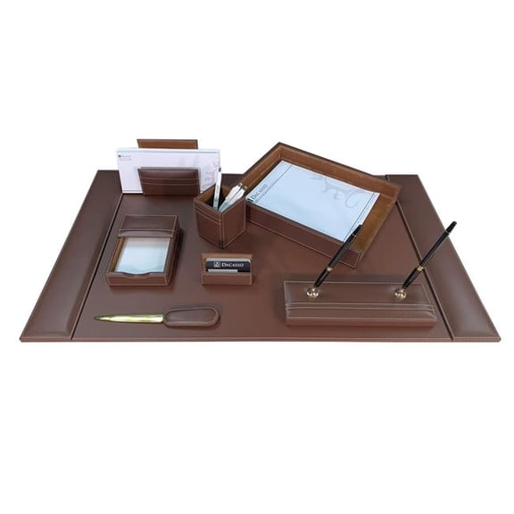 Dacasso DF-3212 Rustic Brown Leather 8-Piece Desk Set