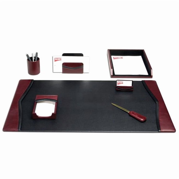 Dacasso DF-7004 Burgundy Contemporary Leather 7-Piece Desk Set