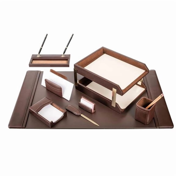 Dacasso DL-3420 Chocolate Brown Leather 10-Piece Desk Set