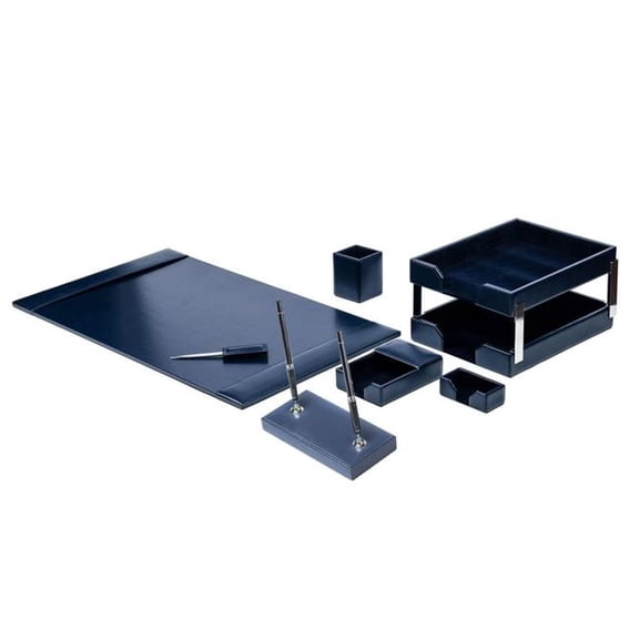 Dacasso DL-5009 Navy Blue Bonded Leather 9-Piece Desk Set