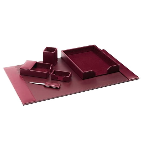 Dacasso DL-5201 Burgundy Bonded Leather 6-Piece Desk Set